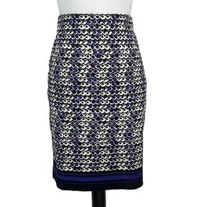 Ann Taylor Skirt size 10 Petite Black Purple Circles Dots Straight Knee Casual - Picture 1 of 10