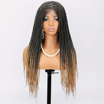 Peluca trenzada de encaje completa hecha a mano de 24" - Trenzas en caja sin nudos, aspecto natural frontal Foto 1 de 4