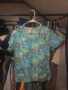 Scrubstar Women's Scrub Top XS Short Sleeve Graphic With Frogs - Picture 1 of 4