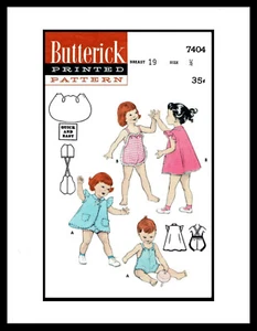 Butterick #7404 Kleid Gehrock Schnittmuster Sonnenanzug Spielanzug Unterhose MÄDCHEN 6 Monate - Bild 1 von 3