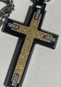 Men's  Pendant Stainless Steel Cross Gold Necklace Chain 24''