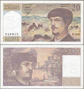 1980 FRANCE Vingt "TWENTY FRANCS" NOTE Nice Lightly Used CLAUDE DEBUSSY Portrait - Picture 1 of 3