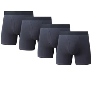 4PK Mens Cotton Boxer Briefs Tagless Comfort Flex Underwear With Opening Fly - Picture 1 of 33