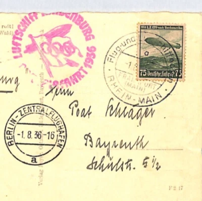 GERMANY HINDENBURG ZEPPELIN Air Mail Card OLYMPIAFAHRT 1936 Olympics LZ229 - Image 1 of 4