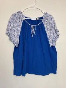 Susan Graver reine Baumwolle Strick Top Flatterärmel blau Größe Large - Bild 1 von 7