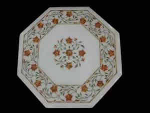 15" Marble Side Table Top Inlay semi precious Marquetry Handmade Home Decor - Picture 1 of 3