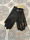 Michael Kors Ladies Black Leather Silver Mk Gloves-m