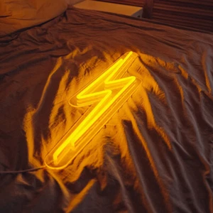Yellow LED Lightning Neon Light Sign Dimmable for Home Room Man Cave Wall Decor - Picture 1 of 5