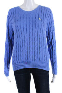 Polo Ralph Lauren Womens Cable Knit Crew Neck Sweater Blue Cotton Size Large