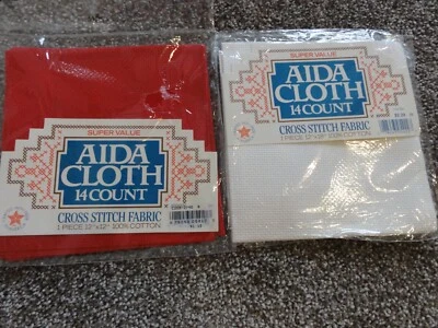 NEW SET OF 2 RED & WHITE CROSS STITCH AIDA FABRIC 12x18 14 COUNT  - Image 1 of 4