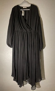 Whitney Morgan Women's Black Pleated Sheer Dress Long Sleeves Plus Size 3X New - Picture 1 of 9