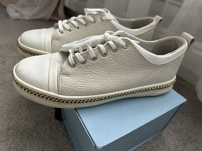 LANVIN Whit Lace Up Leather Cow Goatskin Cap Toe Womens Sneakers Size 10B 41 - Image 1 of 4