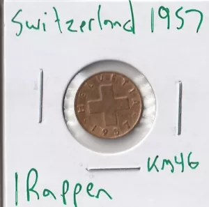 Coin Switzerland 1 Rappen 1957 KM46 - Picture 1 of 2