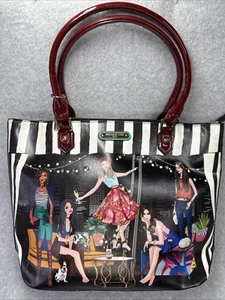 Nicole Lee Purse Large Party Girl Graphic Stripe Vegan Leather Handbag Tote Bag - Picture 1 of 20