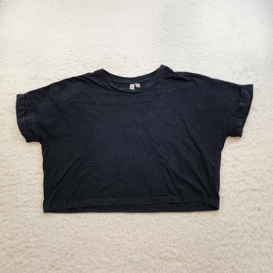asos Cropped Oversized Tee T-shirt 10 Black 100% Cotton Short Cuffed Sleeves - Image 1 of 4