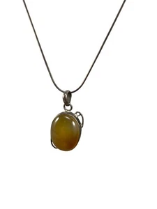 Pendant Necklace Agate Shaded Caramel 18" Snake Chain Translucent .925 Silver - Picture 1 of 11