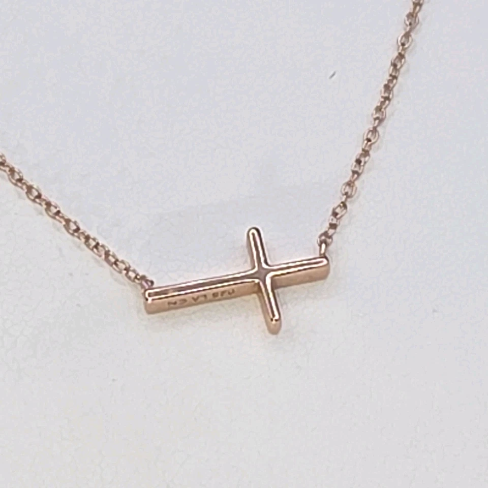 Collar Cruz Horizontal Chapado en Oro Rosa Plata de Ley 925 16" + 2" Ext  Foto 1 de 4