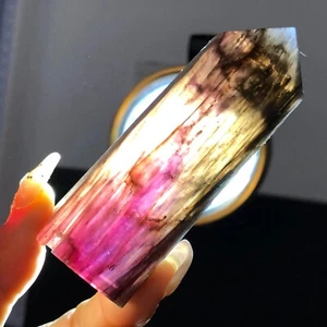 87g Natural Lepidolite Purple Mica Quartz Crystal Tower Wand Point Healing T401 - Picture 1 of 18