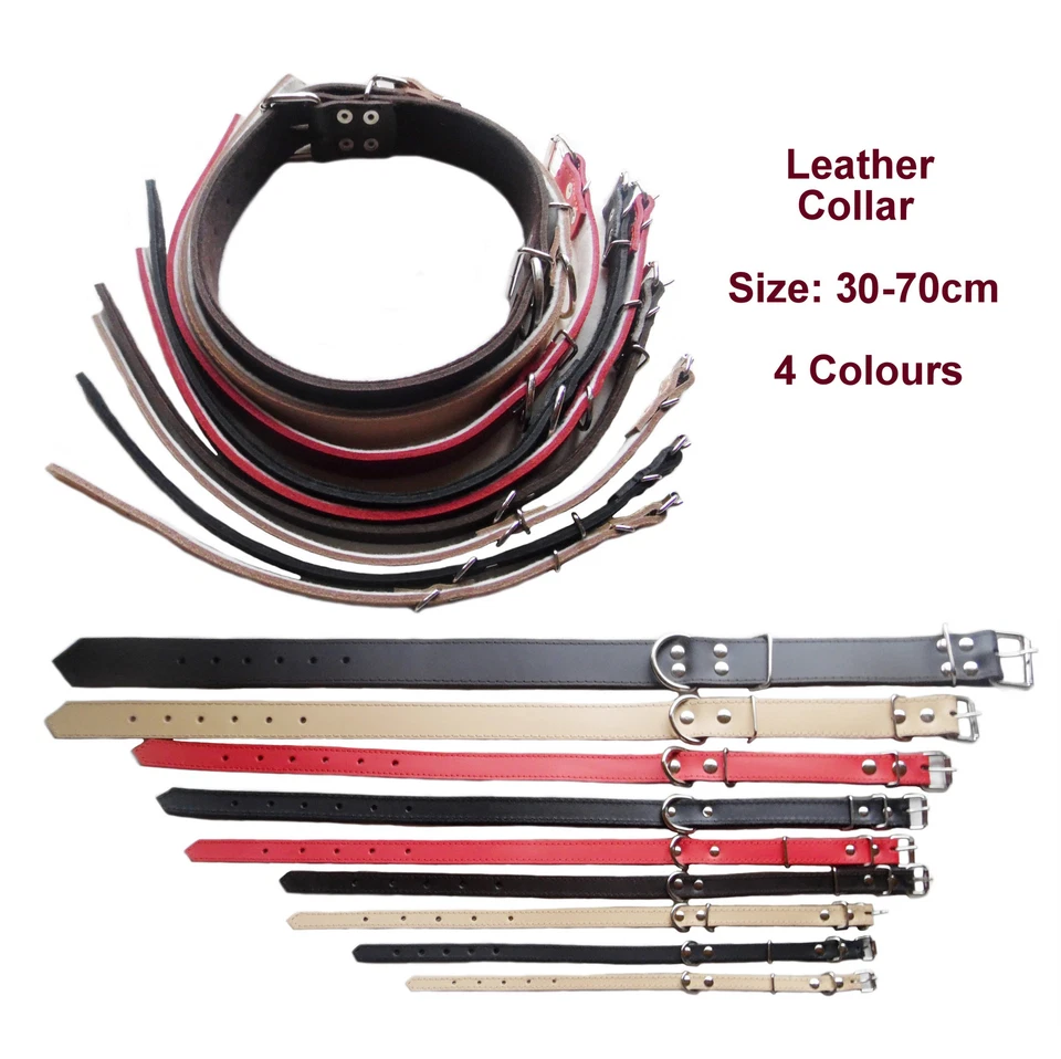 CH Adjustable Leather + Fleece Liner Dog Collar Length:30-75cm (12-30") 4 Colours