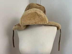 sheepskin trapper hat one size tanned fur tie straps unisex vintage AUSTRALIA - Picture 1 of 10
