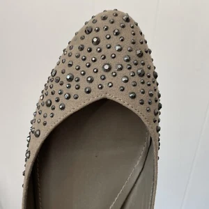 Calvin Klein Dress Flats Zamira Rhinestone Greige Suede Shoes Size 8M - Picture 1 of 13