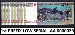 Djibouti 40 francos 2017 conmemorativo primer prefijo serie baja AA 0000029 UNC - Imagen 1 de 2