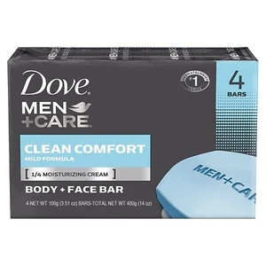 4 Bars Dove Men Care Body + Face Bar Soap, Clean Comfort Mild Formula, 3.51 oz - Picture 1 of 5