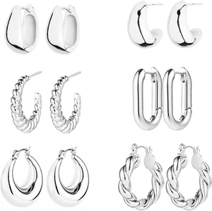 6 Pairs 14K Gold Hoop Earrings for Women Lightweight Chunky Hoop Earrings Multip - Picture 1 of 12