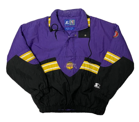 Vintage Los Angeles Lakers Jacket Mens XL Starter 1/2 Zip Anorak Pullover Nylon Cover