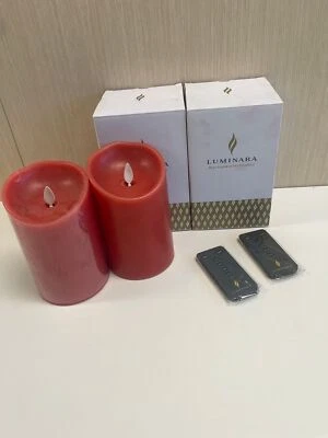 NUEVO EN CAJA Juego de 2 velas de pilar sin llama Luminara rojo liso control remoto de 6” pulgadas Foto 1 de 4