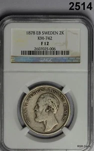 1878 EB NGC CERTIFIED F 12 SWEDEN 2K KM #2514 - Picture 1 of 3