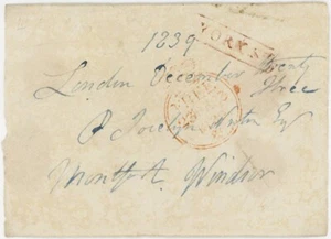 1839 UNIFORM PENNY POST 4d PERIOD FREE FRANK FRONT YORK STREET in MAROON - Picture 1 of 2