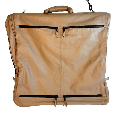 Scully Garment Suit Bag Genuine Leather Executive Taupe with Shoulder Strap - Image 1 of 4