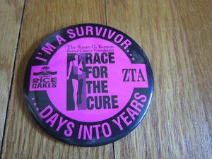 Breast Cancer Survivor Pin Button ZTA Quaker Rice Cakes Susan Komen Collectible - Picture 1 of 6