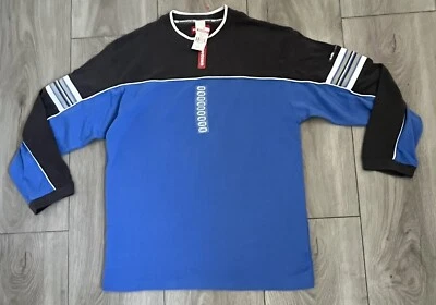 Camisa UnionBay masculina juvenil manga longa malha pesada gola redonda azul preta tamanho G nova com etiquetas - Imagem 1 de 4