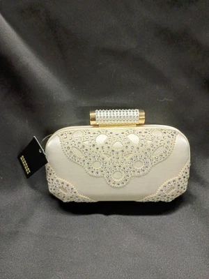 BADGLEY MISCHKA CLUTCH BAG OFF WHITE WITH RHINESTONES TBF-903 - image 1 of 4