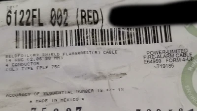 Belden Wire 6122FL 14/4C Solid Shielded Plenum Fire Alarm Cable Red /65ft - Image 1 of 4