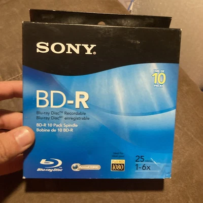 Sony 10-Pack Full HD 1080 Recordable BD-R Blu-Ray Discs 25GB 1-2X Open Box - Image 1 of 4