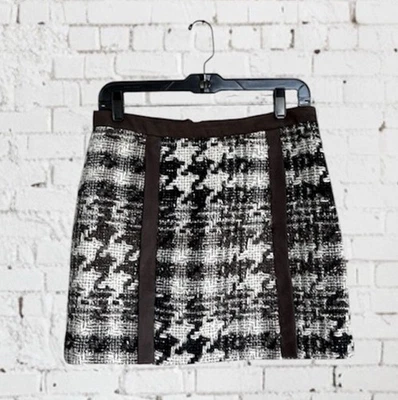 Minifalda Tracy Reese marrón/negra/marfil de gamuza recortada pata de gallo talla pequeña Foto 1 de 4