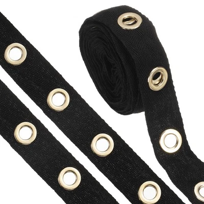 3 ярда хлопчатобумажной отделки петель с люверсами, 0,59 дюйма лента для петель, черная + золотистая - Изображение 1 из 4