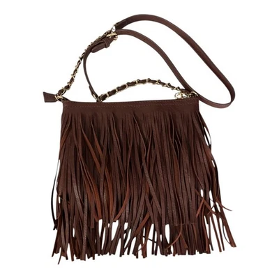 Brown Faux Leather Fringe Crossbody Bag – Boho Western Style – Gold Chain Strap - Image 1 of 4