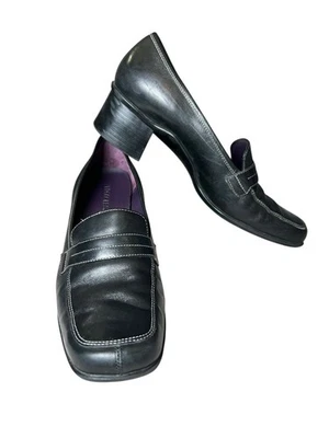 Aerosoles Loafer Leather Shoes School Daze Black Women's Sz 10 Chunky Block Heel - Image 1 of 4