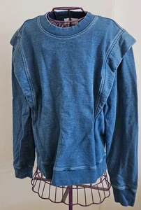 7 for All Mankind Shoulder Flap Sweatshirt in Washed Indigo SZbSmall Retail $96 - Picture 1 of 8
