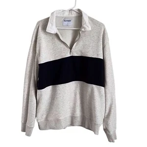 Old Navy Herren Large Rugby Fleece meliert grau marine Streifen Pullover Sweatshirt - Bild 1 von 10
