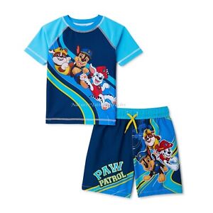 PAW PATROL Swimsuit Boy Swim Trunks Rash Guard Set Shirt Shorts Toddler Size 2-4