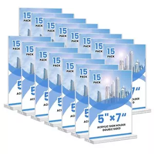 15 Pack Acrylic Sign Holder 5x7 Double-Sided Clear Menu Stand for Table Display - Picture 1 of 9