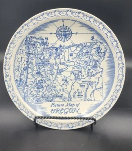 Vintage Blue VERNON KILNS Collector's Plate State of Oregon MAP Plate - Picture 1 of 2