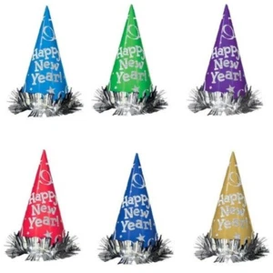 12 MultiColor 9" Foil Cone Hats Tinsel Metallic Party New Years Eve - Picture 1 of 1