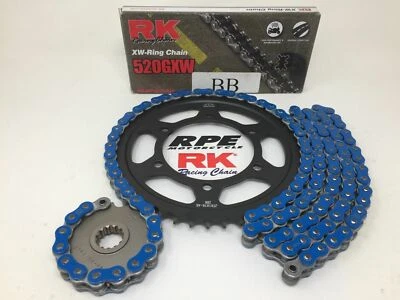 Kit de cadena y piñones de aceleración rápida azul Kawasaki ZX-10R RK GXW 520 2016-2018 Foto 1 de 3