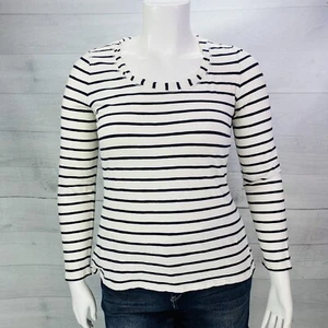 Boden White Black Striped Scoop Neck Long Sleeves Stretch Popover Top Size 14 - Picture 1 of 14